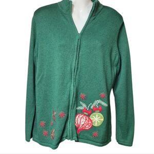 Vintage Coldwater Creek Christmas Cardigan Sweater Full Zip Women's Size XL
